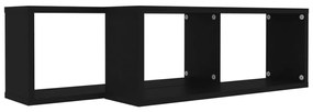 Prateleiras parede forma de cubo 2 pcs derivados madeira preto