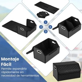Organizador dobrável 30 x 47 x 27,5 cm para porta-malas de carros 35L com tampa acolchoada em couro e divisória ajustável Preta