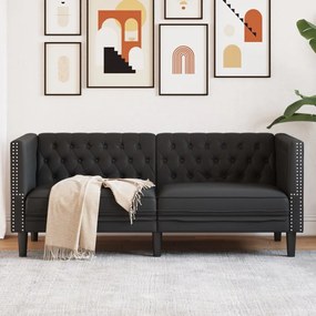 vidaXL Sofá chesterfield 2 lugares couro artificial preto