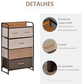Móvel Tower com 5 Gavetas em Tecido - Design Rústico