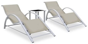vidaXL Espreguiçadeiras com mesa 2 pcs alumínio cor creme