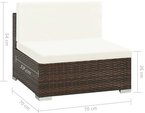 6 pcs conjunto lounge jardim c/ almofadões vime PE castanho