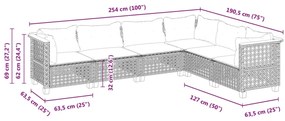 6 pcs conjunto sofás de jardim c/ almofadões vime PE preto