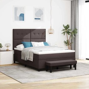 Cama Box Spring com Colchão & Banco Marrom Escuro 140x200 cm Tecido