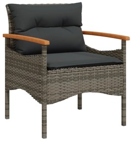 4 pcs conjunto sofás de jardim c/ almofadões vime PE cinzento