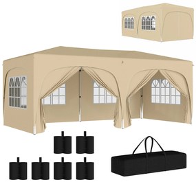 Outsunny Tenda Dobrável 3x6 m com Painéis Laterais UPF50+ Tenda de Jardim com Altura Ajustável e Bolsa de Transporte Areia