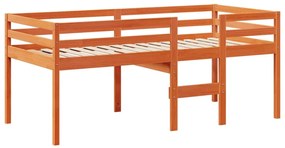 Cama alta com telhado 80x200 cm pinho maciço castanho-mel