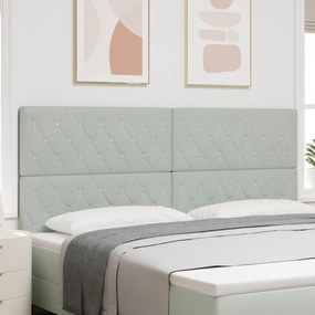 Cabeceira Botão de Cristal Tufted Cinza Claro de 200 cm em Veludo