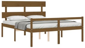 Cama idosos king size c/ cabeceira madeira maciça castanho-mel