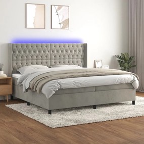 Cama box spring c/ colchão/LED 200x200 cm veludo cinzento-claro