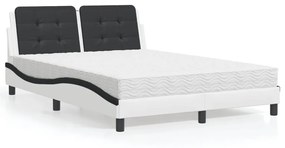 Cama com colchão 140x200 cm couro artificial preto e branco