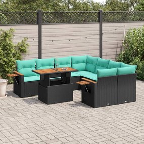 vidaXL 9 pcs conjunto de sofás p/ jardim c/ almofadões vime PE preto