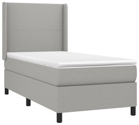 Cama box spring c/ colchão e LED 90x190 cm tecido cinza-claro