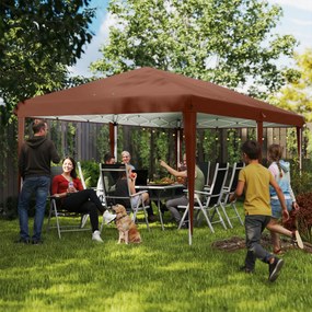 Tenda Dobrável 6x3 m com Altura Ajustável em 3 Níveis Bolsa de Transporte Anti-UV e Estrutura de Aço Castanho