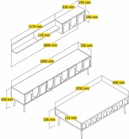 Conjunto de Mobiliário de Sala de Estar Lyon – Branco/Dourado – TV Uni