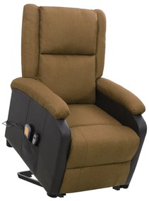 329517 vidaXL Poltrona elevatória de massagens tecido castanho