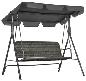 Outsunny Banco Baloiço Jardim Toldo Ajustável Assento Vime PE Apoio Braços Confortável Resistente 167x112x153 cm Cinza | Aosom Portugal