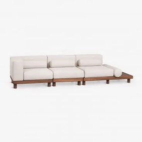 Sofá Modular De Canto Para Jardim De 3 Peças Com Mesa Lateral Auxiliar Em Acácia Edrien Castanho Acácia - Sklum