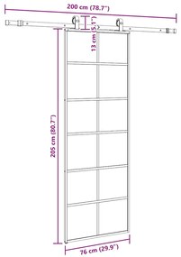 Porta deslizante c/ conj. ferragens 76x205cm vidro ESG preto
