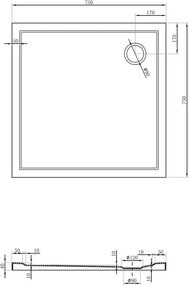 Mexen Flow base de duche quadrada slim 75 x 75 cm, branco brilhante - 46S107575