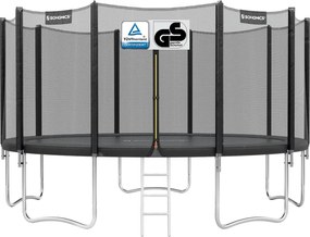 Trampolim de 427 cm com rede de segurança e varas retas e escada, preto
