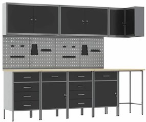 Conjunto de Armário e Painel de Ferramentas de 12 Peças vidaXL Preto M