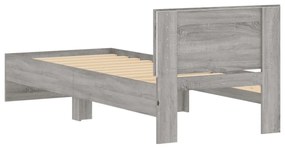 Estrutura de cama c/ cabeceira/luzes LED 75x190 cm cinza sonoma