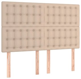 Cama box spring c/colchão/LED 140x200cm couro artif. cappuccino
