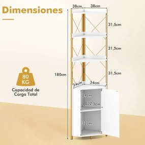 Estante de canto com 38 x 38 x 180 cm com grades de proteção Branco