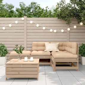 5 pcs conjunto lounge de jardim c/ almofadões pinho maciço