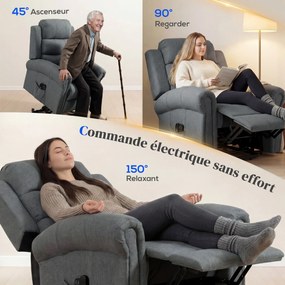 Poltrona Elevatória Elétrico, 87,5 x 87 x 108 cm, Massagem e Aquecimento, Cinzento