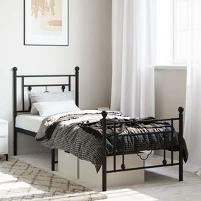 vidaXL Estrutura de cama com cabeceira e pés 75x190 cm metal preto