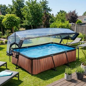 Piscina retangular Wood 300 x 200 x 65 cm com bomba de filtragem e cobertura - castanha