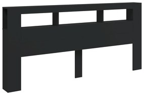 Cabeceira cama c/ LEDs 220x18,5x103,5 cm deriv. madeira preto