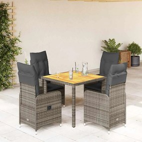 vidaXL 5 pcs conjunto bistrô de jardim c/ almofadões vime PE cinza