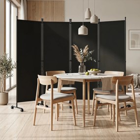 Biombo  Separador de Espaço Dobrável, 221 x 35,5 x 173 cm, 4 Painéis com Rodas Bloqueáveis, Preto