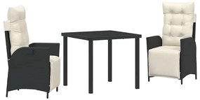 Conjunto de Jantar de Jardim de 3 Peças em Rattan Preto