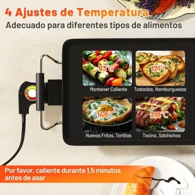 Grelhador elétrico 81,8 × 25,6 × 12,9 cm com temperatura ajustável, pegas isoladas para uso interno e externo Preto