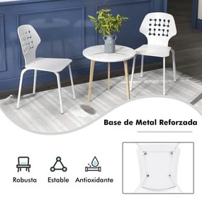 Conjunto de 4 cadeiras de jantar modernas em meta com costas ocas e pernas em metal Cadeira de hóspedes sem braços Branco
