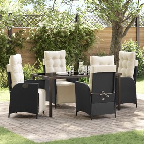 vidaXL Conjunto de Jardim de 5 Peças Preto Vime Poliéster