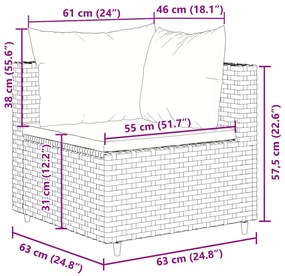 5 pcs conjunto lounge jardim c/ almofadões vime PE castanho