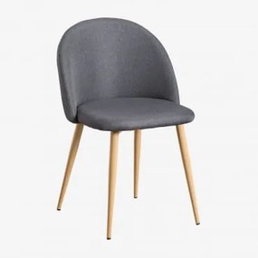 Cadeira De Jantar Estofada E Em Aço Kana Madeira Natural & Linho Gris Antracita - Sklum
