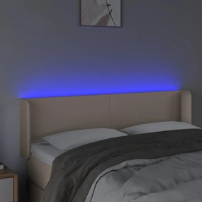 Cabeceira cama LED couro artificial 147x16x78/88 cm cappuccino