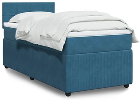 Cama boxspring com colchão 100x200 cm veludo azul