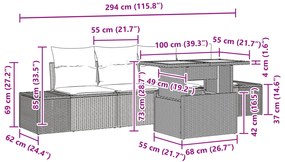 Conjunto de Jantar de Jardim com 5 Peças e Almofadas Vime Preto Acácia