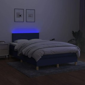 Cama box spring c/ colchão e LED 120x200 cm tecido azul