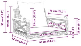 Banco baloiço com almofadões 63x62x40 cm vime PE bege