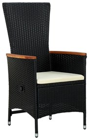 7 pcs conjunto de jantar para jardim com almofadões preto