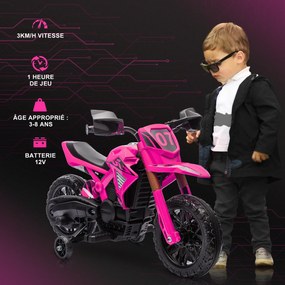 Motocross elétrico para crianças dos 3 aos 8 anos, bateria de 6 V, 2 motores, buzina e rodas de treino, capacidade de carga de 30 kg, cor-de-rosa
