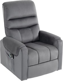 Poltrona elevatória elétrica com massagem, vibração e aquecimento, poltrona de relaxamento elétrica em veludo, cinzento escuro